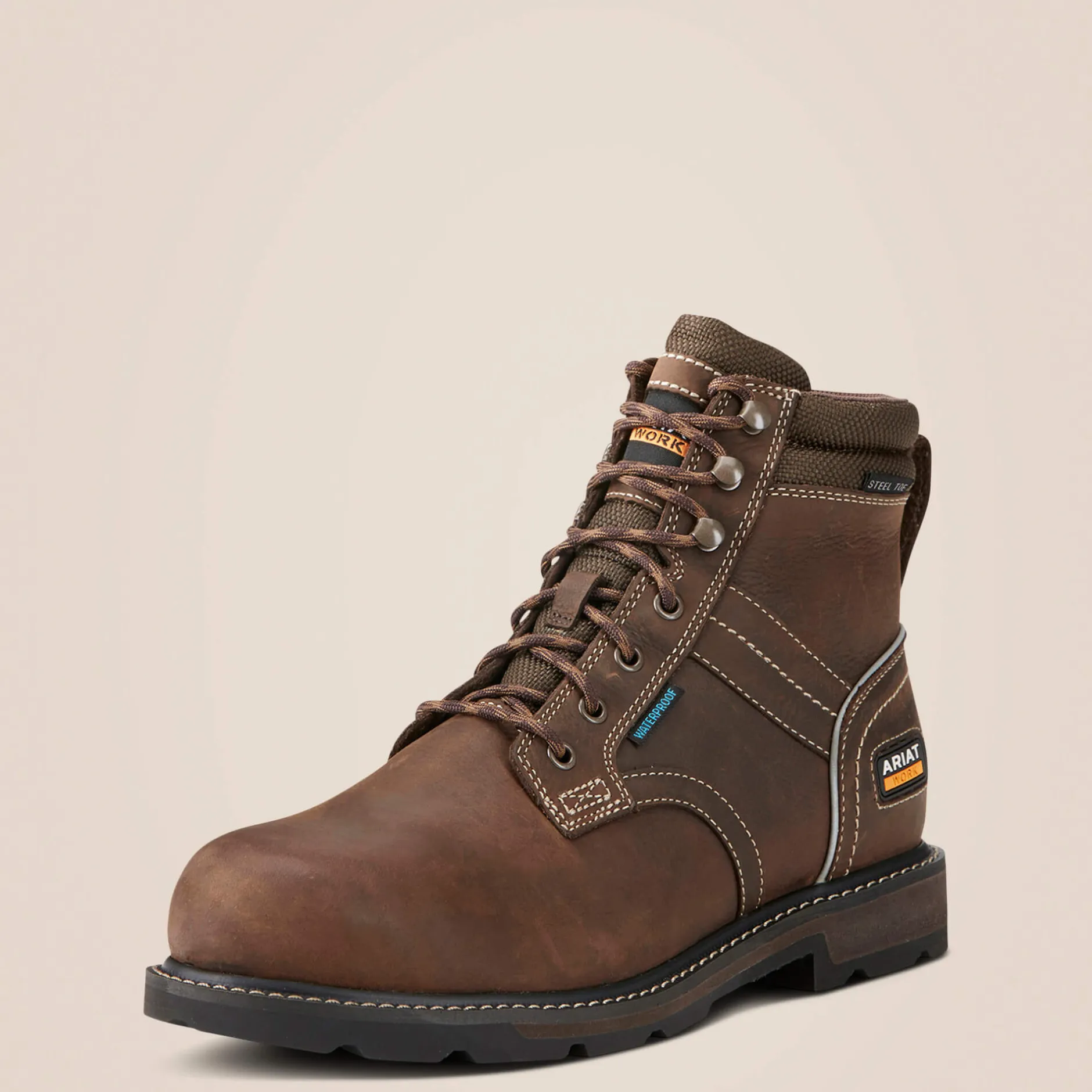 Ariat Arbeitsschuhe Zum Schnüren|Wasserdichte Schuhe*Groundbreaker 6" Lace Steel Toe Waterproof Work Boot DARK BROWN