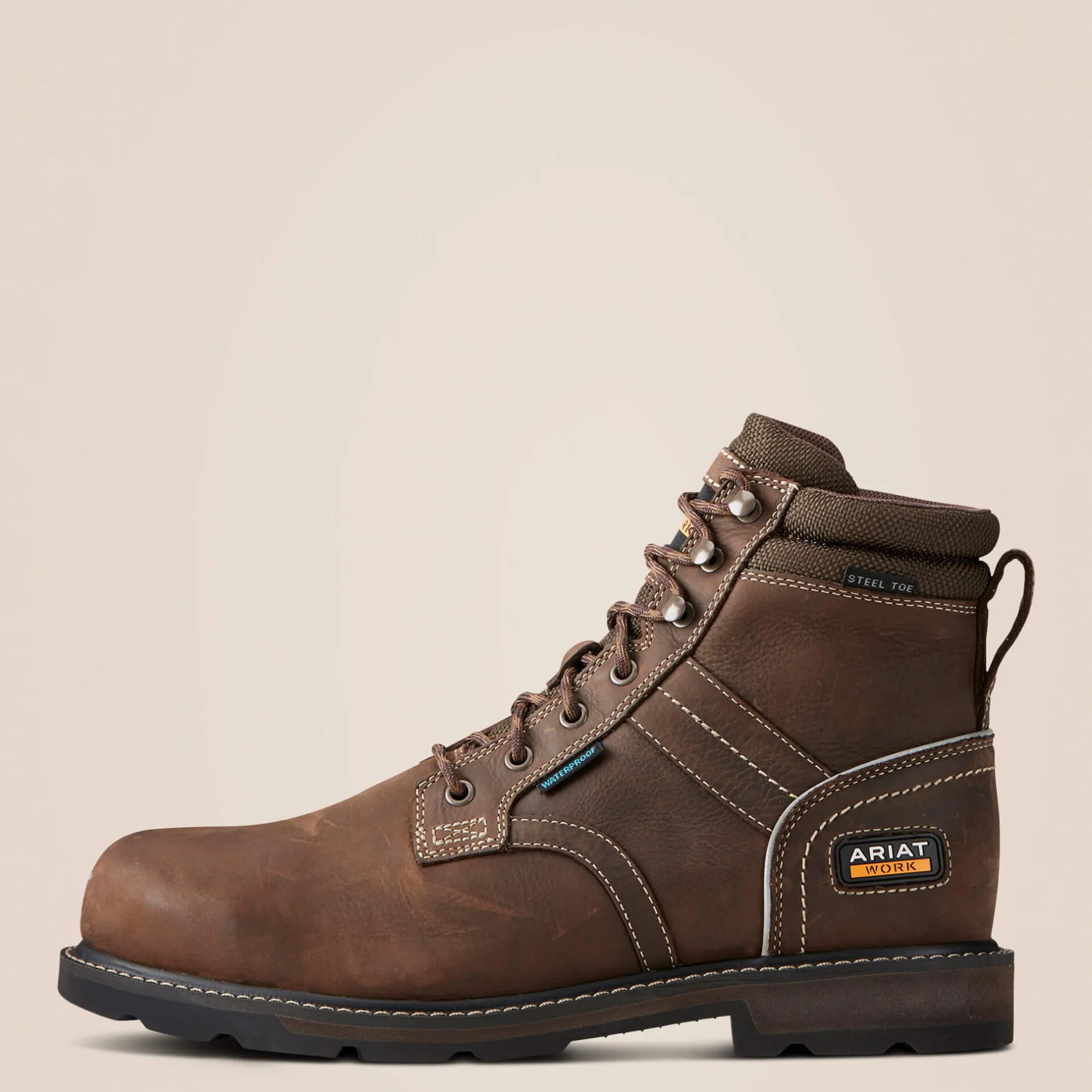 Ariat Arbeitsschuhe Zum Schnüren|Wasserdichte Schuhe*Groundbreaker 6" Lace Steel Toe Waterproof Work Boot DARK BROWN