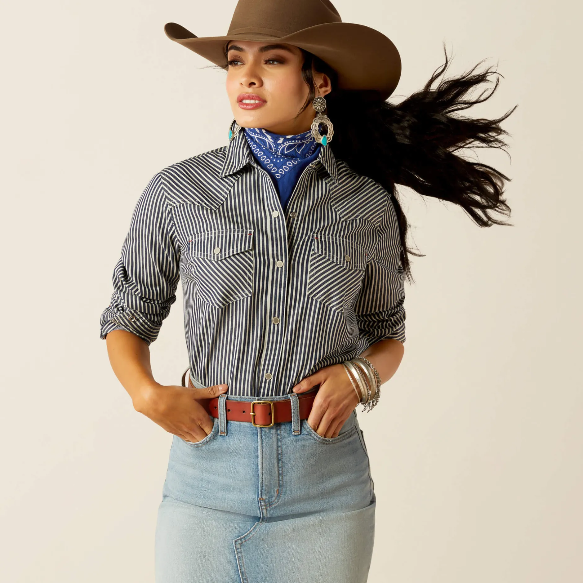Ariat Westernhemden|Oberteile & T-Shirts*Railroad Stripe Western Shirt INDIGO STRIPE
