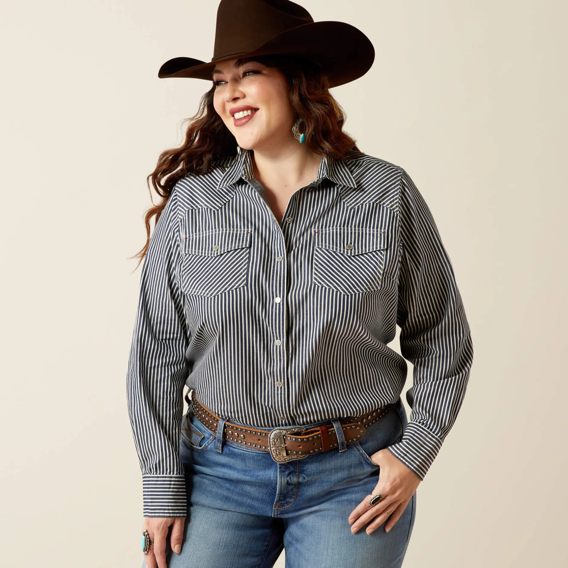 Ariat Westernhemden|Oberteile & T-Shirts*Railroad Stripe Western Shirt INDIGO STRIPE