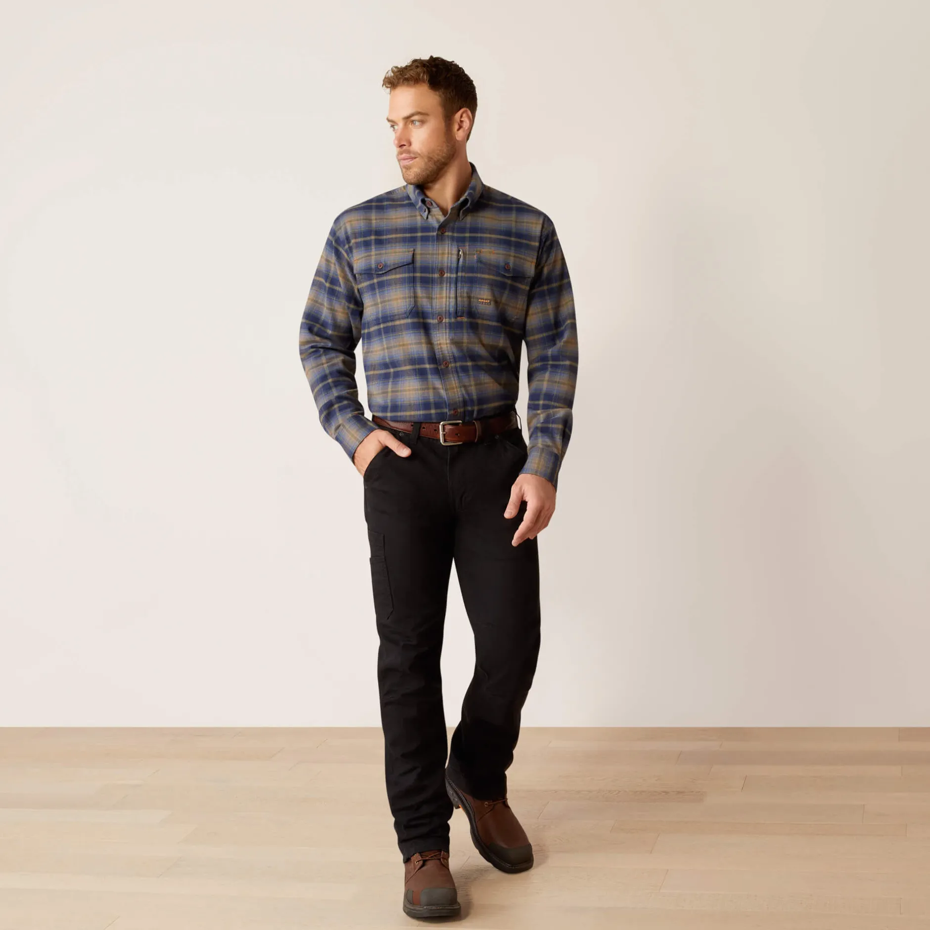 Ariat Tops & T-Shirts|Work*Rebar Flannel DuraStretch Work Shirt NAVY & KHAKI