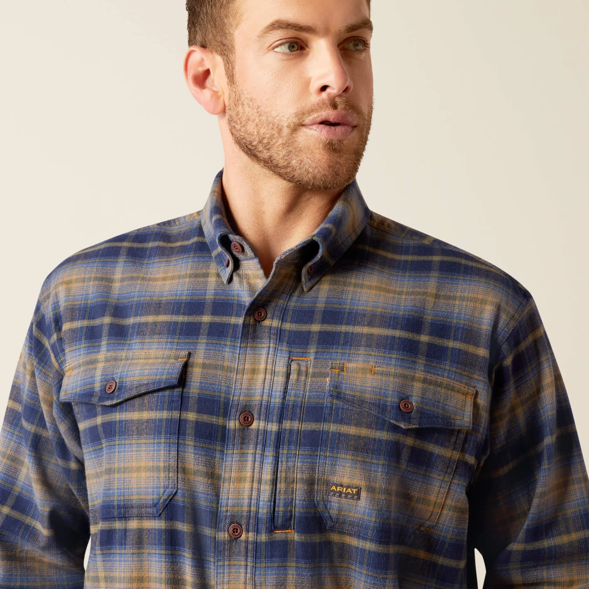 Ariat Tops & T-Shirts|Work*Rebar Flannel DuraStretch Work Shirt NAVY & KHAKI